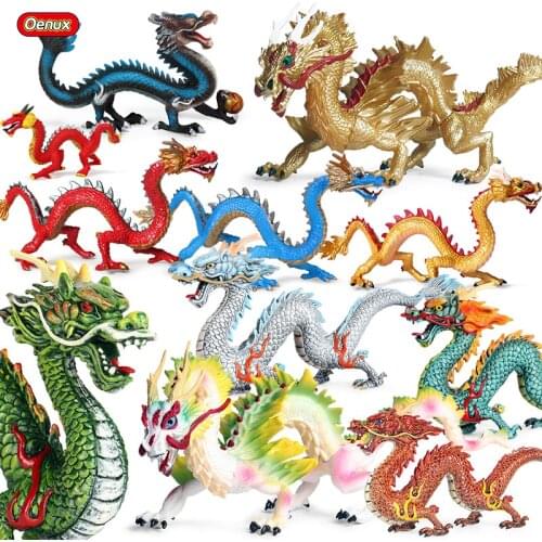 Oenux Original Classic Savage Chinese Dragon Dinosaurs Action Figures Animals Model PVC High Quality Collection Kids Toy Gift