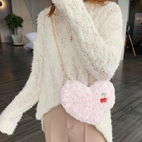 Luxury Design Plush Women Bags 2020 New Fashion Womens Shoulder Bags All-match Peach Heart Messenger Bag Cute Girl Coin Purse