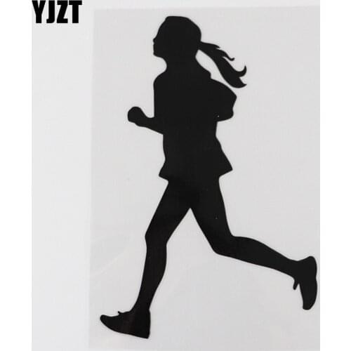 YJZT 9.8CMX14.7CM Girl Running Jogging Sports Decal Vinyl Car Sticker Black/Silver 8A-0998