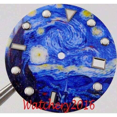 Abstract Starry Sky Pattern Sterile 31mm Modified Automatic Watch Dial Blue fit for NH35 Luminous Marks