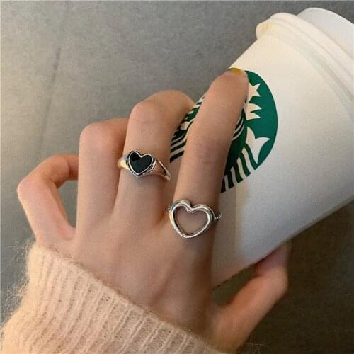 Retro Heart Love Ring for Women Punk Hollow Belt Buckle Stacking Ring Set Korean Fashion Trend Jewelry Hip Hop Cool Girl Gift
