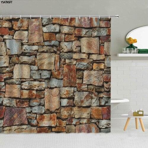 Vintage Stone Brick Wall Shower Curtain Simple Pattern Bathroom Supplies Bath Screen With Hooks Fabric Curtains Decor Washable