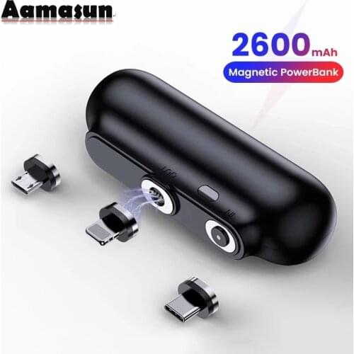 For iPhone 12 Magnetic Power Bank 2600mAh Mini Magnet Charger Power Bank For Xiaomi Emergency Portable Magnetic External Battery