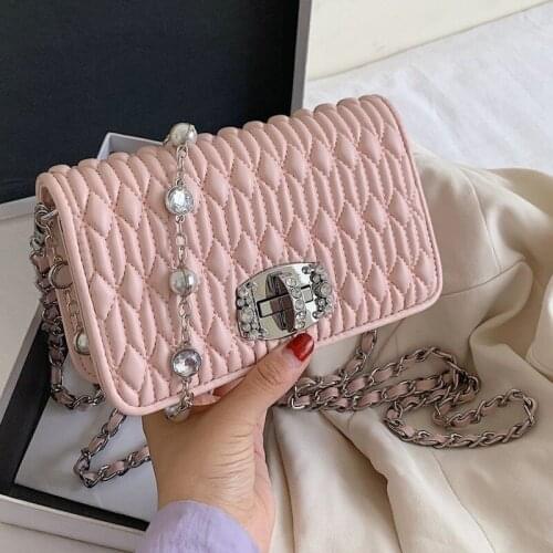 Women Handbag 2021 New Fashion Folds Crossbody Messenger Bag Small Fragrant Rhombus Fold Rhinestone Chain Bag Shoulder Bag Sac