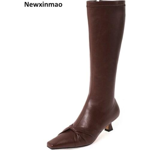 Elegant Knee High Boots 2021 Autumn Winter Newest Genuine Leather High Heels Boots for Women Wedding Dancing Shoes Woman Heels