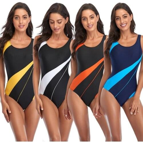 Women Swimsuit 2021 New Sports Competitive One-Piece Swimwear Patchwork Beachwear Female High Elastic Backless One-piece Bikini