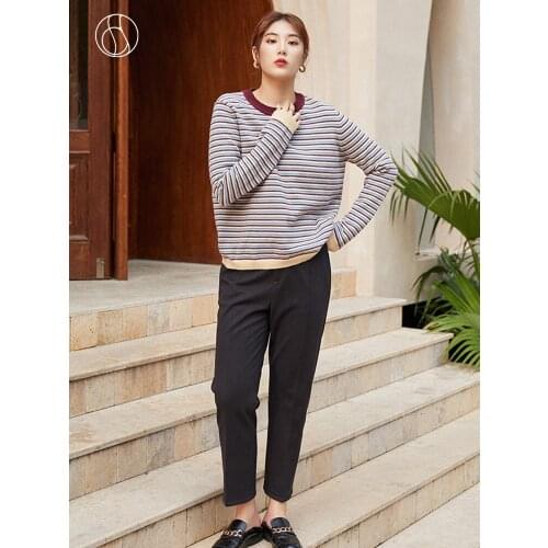 DUSHU Plus size spring striped knitted sweater Women long sleeve casual streetwear pullover Female oversized vintage jumper 2021