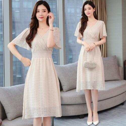 2021 Elegant Solid Chiffon Sweet Midi Dresses Spring Summer Plus Size Vintage Runway Short Dresses Women Bodycon Party Vestidos