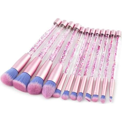12Pcs Fan Makeup Brushes Set Crystal Sparkles Blush Powder Lip Eye Shadow Eyebrow Blender Brush Kabuki Cosmetics Tools Kit