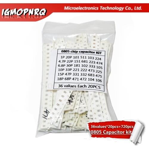 36values*20pcs=720pcs 0805 SMD Capacitor assorted kit 1pF~10uf component diy samples kit