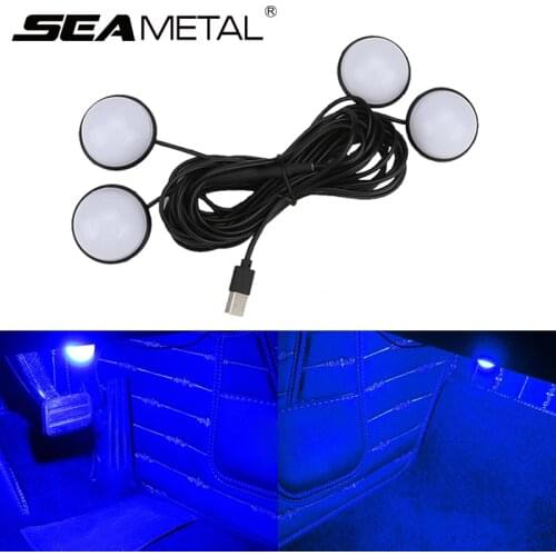 4pcs Led Car Foot Lights Pure Color Ambient Lamp Blue/Ice Blue/Pink 12V Auto Interior Decorative Atmosphere Light Car Products