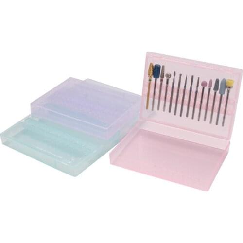 5pcs Empty Acrylic Storage Box 14 Holes Nail Drill Bit File Case Manicure Mill Cutter Display Nail Art Drill Organizer Holder