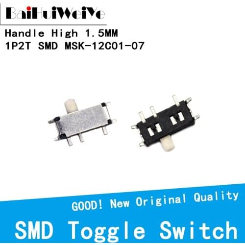 50PCS MSK-12C01-07 MSK-12C01 SMD 7Pin Mini Miniature Horizontal Micro Slide Toggle Switch 2Position On-OFF 1P2T H=1.5MM