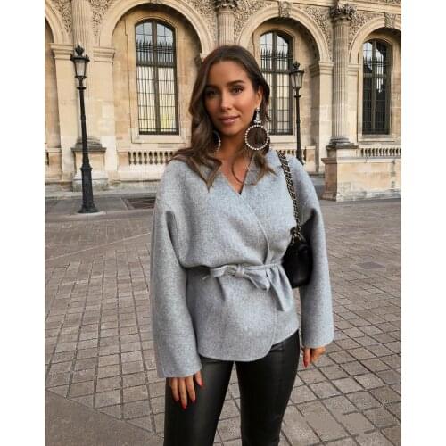 [7Evening] - Lunel jacket Camel Color cashmere blend Overjackets Drop Shoulder V-NECK WRAP COAT WAIST BELT voluminous sleeves