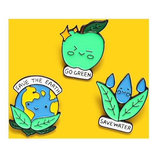 Go Green Brooch Fashion Hard Enamel Lapel Pins Environmentalism Badge Jewelry No Straw Design Brooches Cut Part Gift New Arrival