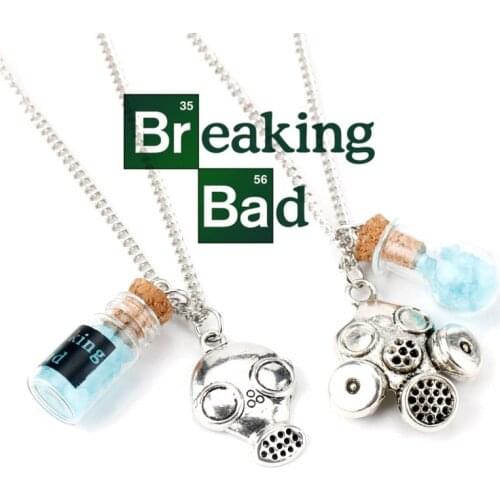 11 Style Breaking Bad Gas mask Necklace Glass Bottle gravel Pendant Necklaces TV Series Prop Choker Women Men Link Chain Collier