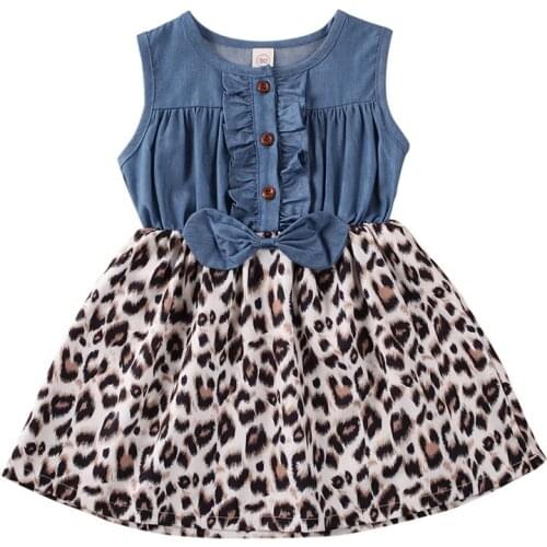 Kids Girl Dresses Summer Children Clothes Toddler Girls Dress Baby Cotton Sleeveless Leopard Print Princess Dress 1-6 Years