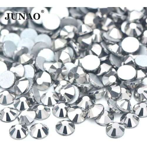 JUNAO ss6 ss8 ss12 ss16 ss20 Silver Glass Crystal Rhinestones Non Hotfix Flatback Nail Crystal Stone DIY Apparel Decoration