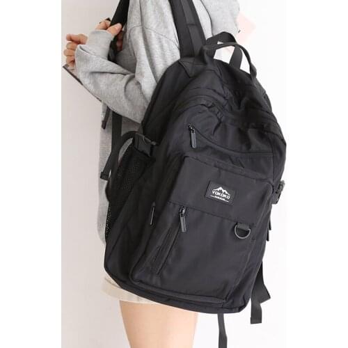 Korean Black Back Pack Ladies Large-Capacity School Laptop Bag Trendy Cool Backpack Men Women Waterproof Nylon Mens Backpacks