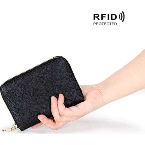 New Arrivals RFID Protecting Card Wallet For Men Luxurious 100% Genuine Leather Womens Zipper Purse Large Capacity Unisex Purse