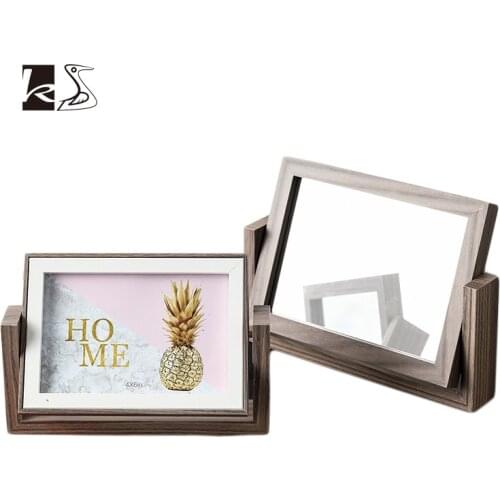 Creative simple wooden photo frame rotating mirror photo frame 6 inch 7 inch mirrored picture frames double sided glass frames