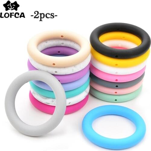 LOFCA 2pcs 65mm Round Teething Ring Food Grade Baby Silicone Beads BPA-Free Silicone Teether DIY Necklace Pendant Accessory