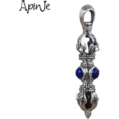 Apinje Vajra Pendant Men S925 Sterling Silver Personality Onyx Vajra Pendnat Buddhist Culture Jewelry
