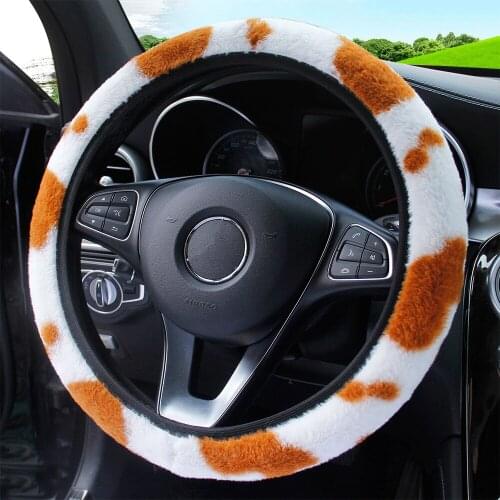 LEDTENGJIE New Car Steering Wheel Cover Elastic Stretch No Inner Ring Cow Pattern Plush Fashion Cute Style