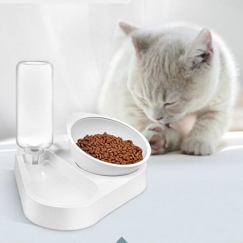 Pet Cat Food Bowl Automatic Feeder Dog Food Bowl with Water Dispenser Double Bowl Drinking Kitten Dogs Feeding Dish Bowls