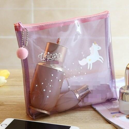 Cartoon Unicorn Transparent Storage Package Anime Horse Animal Lady Girl Fashion Portable Zipper Lovely Travel Mini Cosmetic Bag