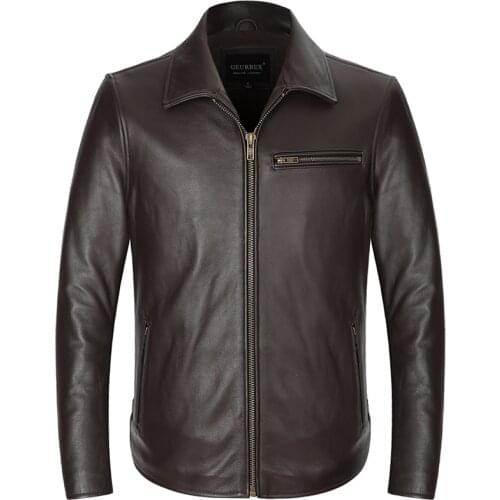 Autumn And Winter Leather Jacket Mens Genuine Leather Brown And Black Business Casual Cowhide Leather Jacket Coat Man