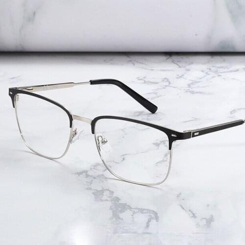 BLUEMOKY Half Rim Alloy Optical Glasses Frames Men Anti Blue Light Lenses Business Style Square Myopia Prescription Eyeglasses
