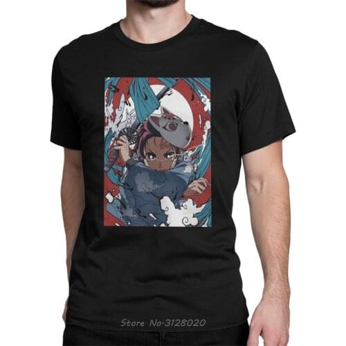 Anime Demon Slayer T-Shirts Men Kamado Tanjirou Vintage 100% Cotton Tee Shirt O Neck Short Sleeve T Shirt Clothes