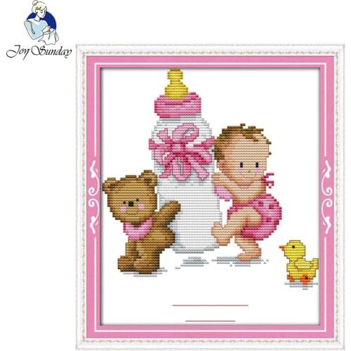 Counted cross stitch kit 11CT 14CT needlework wall hanging embroidery DIY home decoration Bottle babys birth certificate (pink)