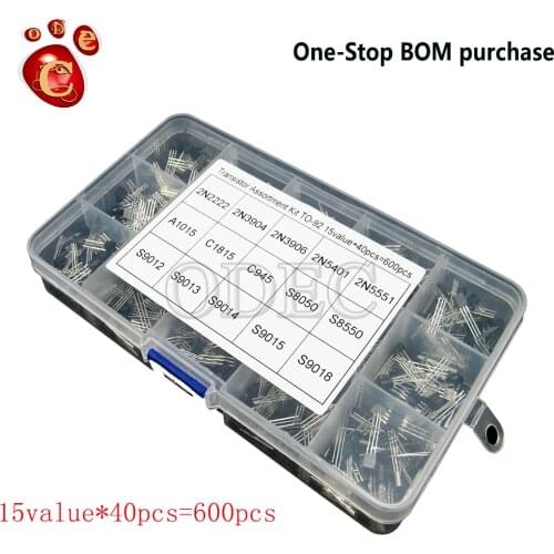 Triode box set TO-92 2N2222 2N3904 2N3906 2N5401 2N5551 A1015 C1815 C945 S8050 S8550 C9012 S9013 S9014 S9015 S9018 15value*40pcs