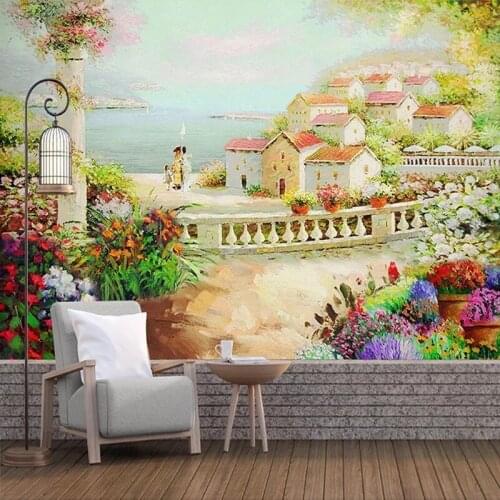 Custom Size Mural Garden House Pastoral Landscape Oil Painting Self Adhesive Wallpaper Bedroom Study Living Room Background 3D
