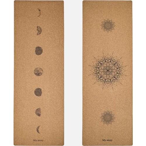 Natural Cork Pilate Yoga Mat Senior 4mm Thickness Fitness Yoga Mat 183x61cm Gymnastics Training Pad Mandala Moon Change Yoga Mat
