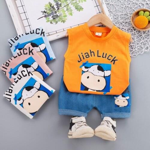 2021 New Children New Summer sport Clothes Baby Girls Boys Cartoon Cow Vest Shorts 2Pcs/sets Kids Infant Outfit Toddler Clothing