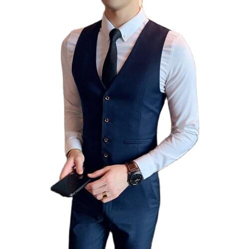 2020 New Mens Suit Vests Size S-4XL Blue Red Black Gray Business Gentleman Slim Elegant Men Vest Casual Man Waistcoat