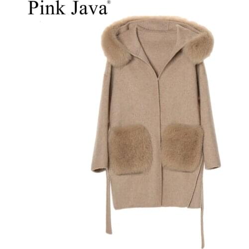 Pink java QC21004 new arrival hot sale real fox fur collar wool coats carshmere coat women winter coat fashion wholesale