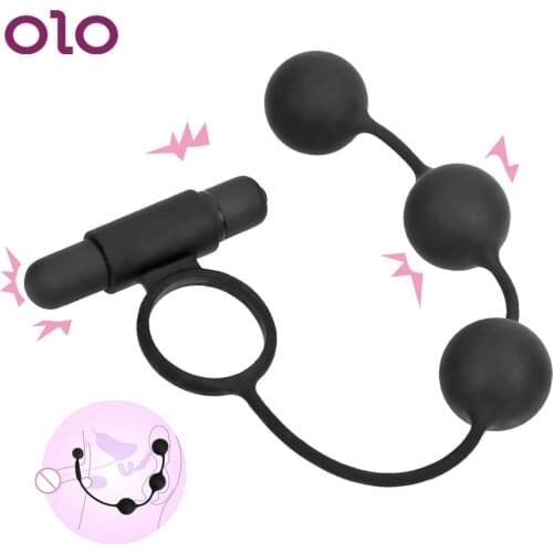 OLO Penis Vibrator Ring with Anal Bead Butt Plug 3 Balls Prostate Massager 10 Speed Erotic Male Masturbation Sex Toys for Men