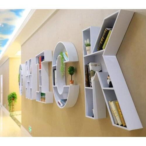 Custom Iron Art Alphanumeric Childrens Bookshelf Creative School Wall Floor Shelf Display Stand English Bookcase