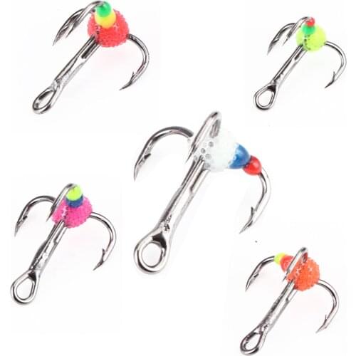 Fish King 5Pcs High Carbon Steel Winter Ice Fishing Hooks with Plastic Case Three-jaw Hook Outdoor Fishing Tackle Accessories