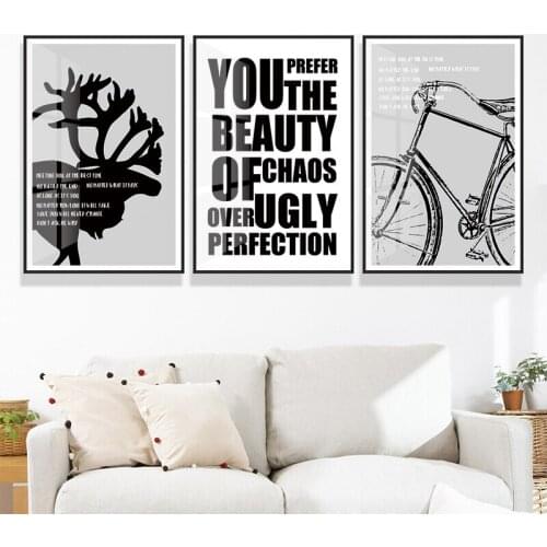 Modern Simple Bicycle Deer Letter Wall Art Black White Canvas Painting Posters and Prints Nursery Bedroom Living Kids Room Decor