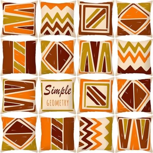 Retro Geometric Pillow Cases Orange Brown Wave Paatern Throw Pillows Home Decor for Living Room Sofa Chair Car Cushion Cover