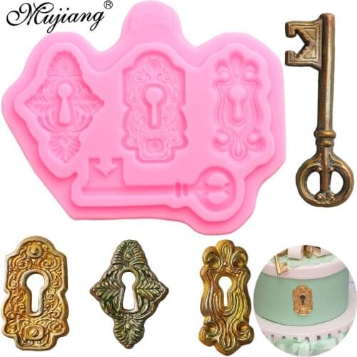 Vintage Lock Key Silicone Molds Cupcake Topper Fondant Mold DIY Wedding Cake Decorating Tools Candy Chocolate Gumpaste Moulds