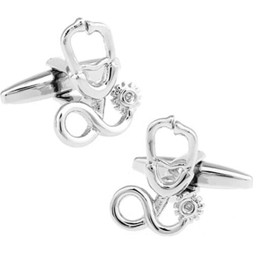 Factory Supply Career Cufflinks Silver Color Brass Material Doctor Stethoscope Design Cuff Links