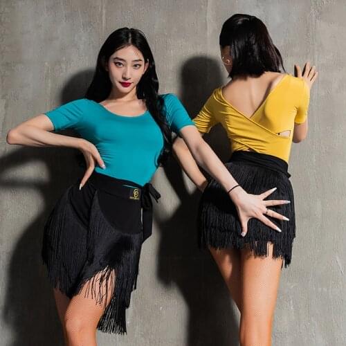 Latin Dance Clothing For Women Adult Short Sleeve Backless T-Shirt Female Rumba Practice Shirt Samba Tango Dance Tops DWY6165