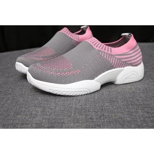 Llogai Women Flat Knitted Shoes Vulcanized Platform Fashion Walking Ladies Slip on Female Comfort Breathable Footwear