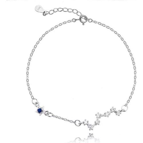 Trendy 925 Sterling Silver Beidou Seven Zircon Star Bracelet For Women Blue Crystal Charm Metal Chain Link Fine Jewelry